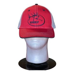 EUC! Embroidered Red RMEF Trucker Hat Ball Cap Mesh SnapBack